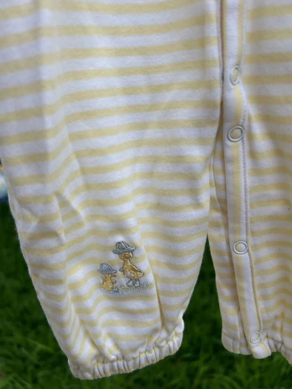 Kissy Kissy Yellow & White Striped Footie with Duck Embroidery